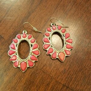 Oval Coral Frame Hook Earrings